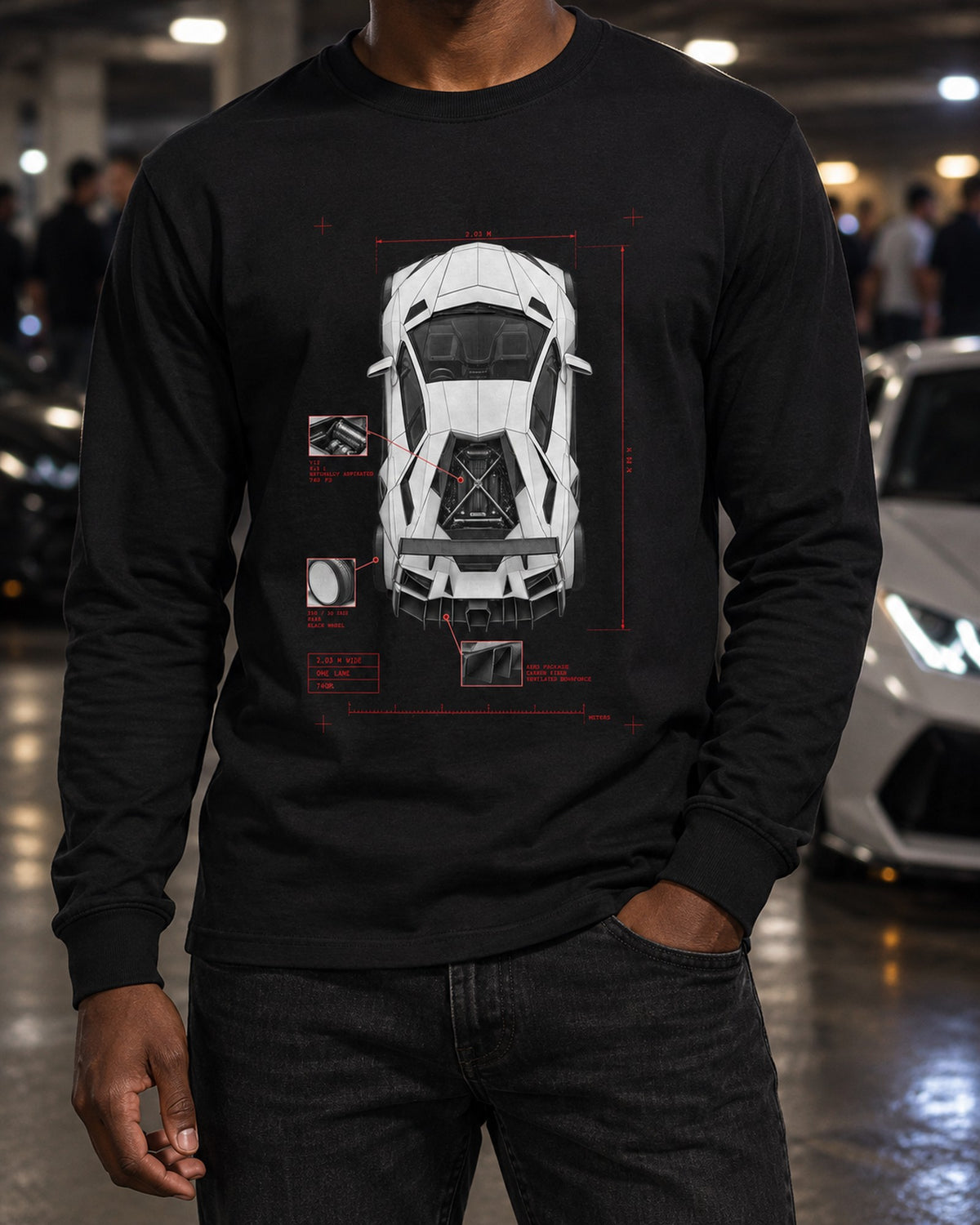 Lamborghini Aventador S LP740-4 Spec Poster Shirt, Car Guy Gift Long Sleeve Black worn hero