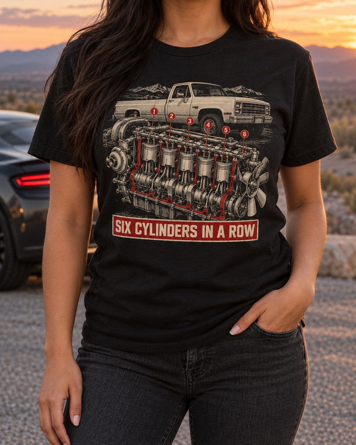 Dodge Ram Inline-Six Diesel Cutaway Shirt, Six in a Row T-Shirt Black worn hero