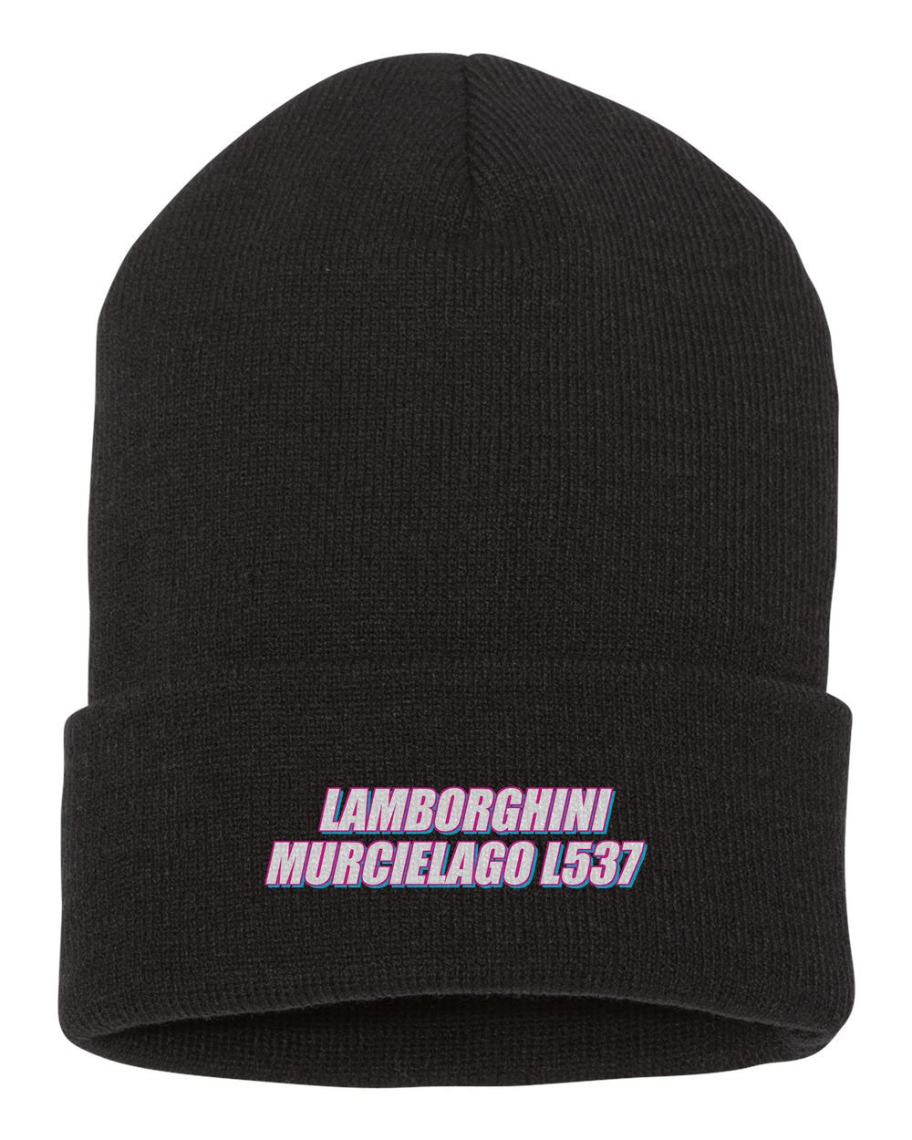 Lamborghini Murcielago L537 black beanie front view with car name