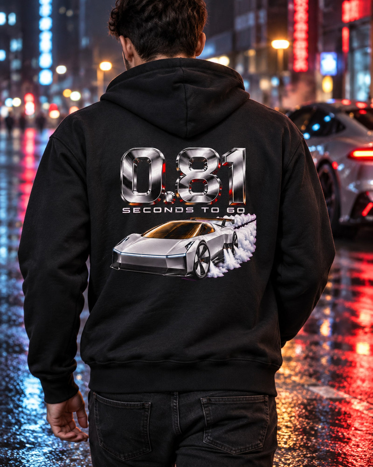 Tesla Roadster 0.81 Seconds Shirt, Hoodie & More Zip Hoodie Black worn hero