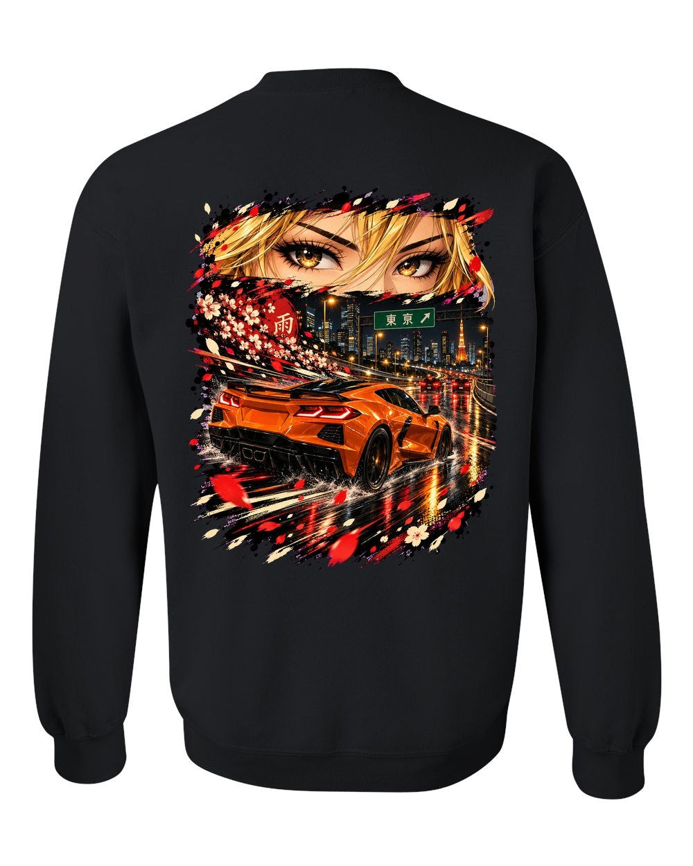 Chevrolet Corvette C8 Z06 Anime Girl Crewneck Black back