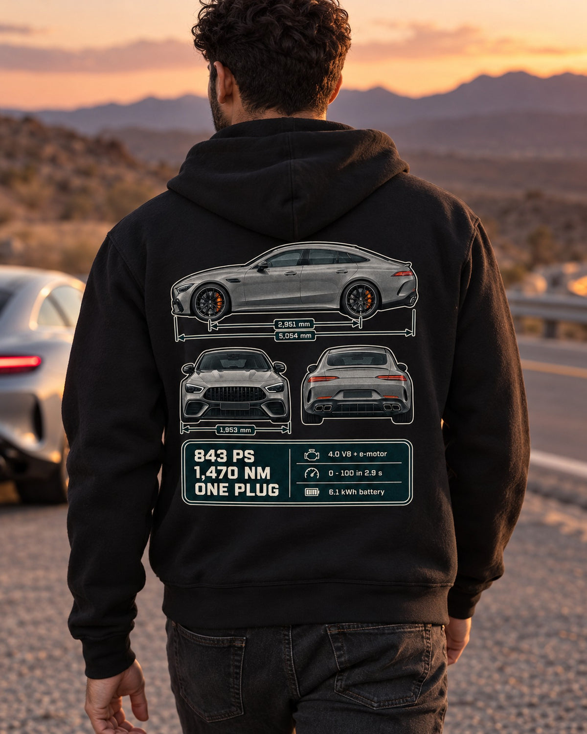 AMG GT 63 S E Performance 4-Door Three-View Spec Table Shirt Zip Hoodie Black worn hero