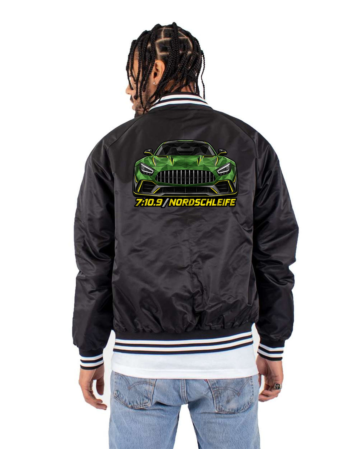 Mercedes AMG GT R C190 Green Hell Low Poly Shirt, Car Tee Bomber Jacket Black back
