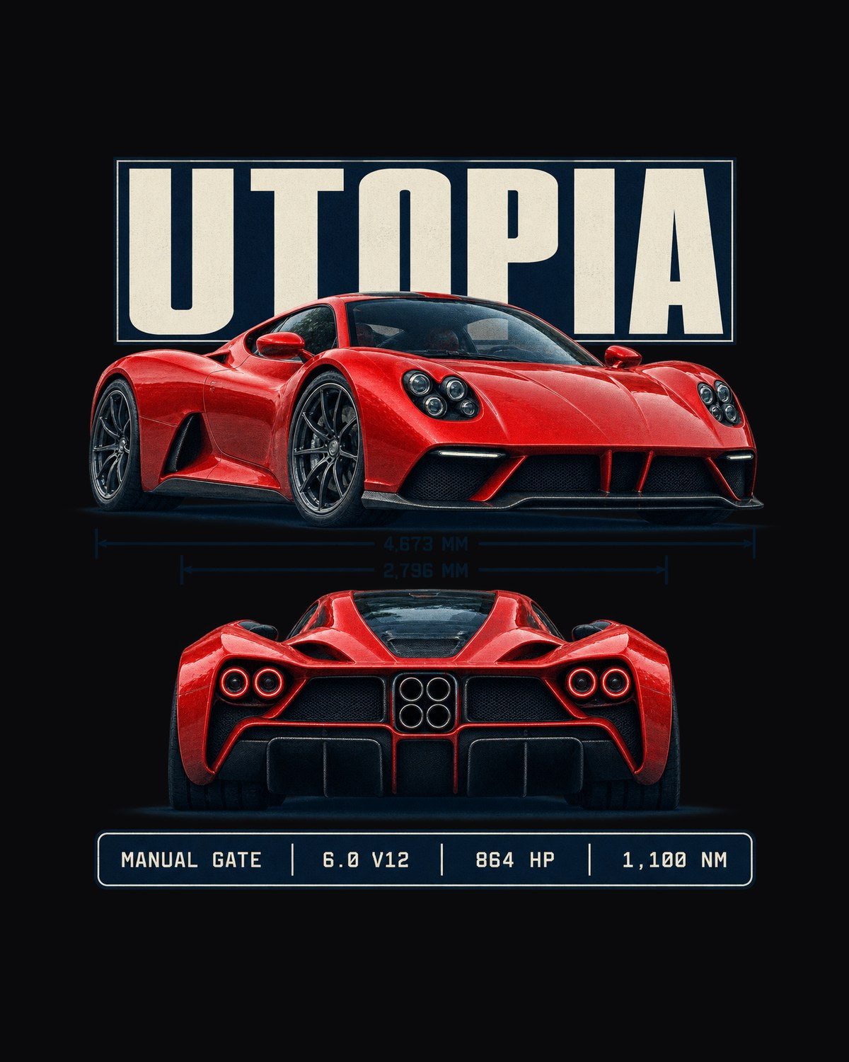 Pagani Utopia Spec Poster Shirt, Manual Gate V12 Tee design only