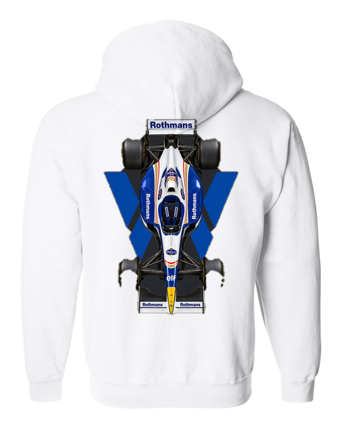 Williams FW18 1996 Formula 1 overhead poster artwork white zip hoodie back view with the design