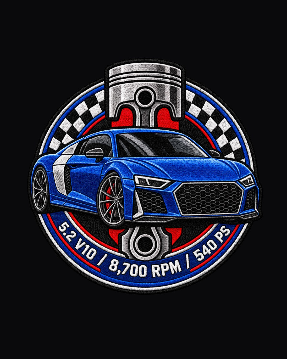 Audi R8 4S Varsity Crest Shirt, 5.2 V10 8,700 RPM design only