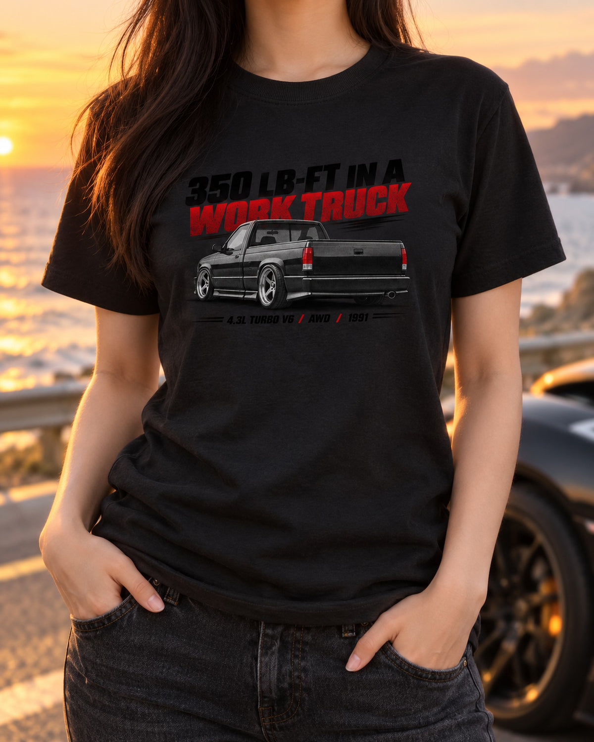 GMC Syclone 1991 Halftone Rear View Shirt, Sleeper Truck Gift T-Shirt Black worn hero