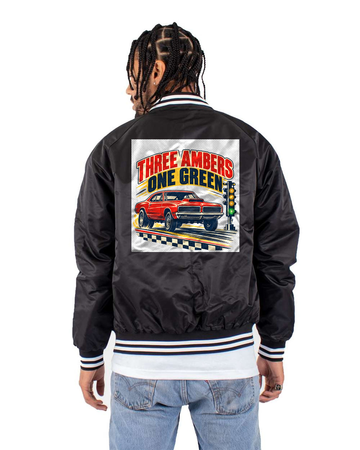 1969 Plymouth Road Runner Drag Poster Shirt, Mopar Tee Bomber Jacket Black back