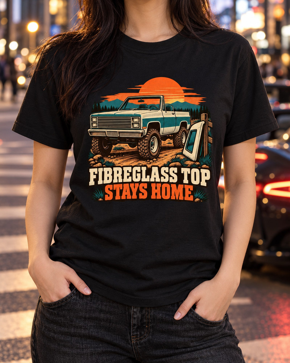K5 Blazer Retro Two-Colour Print Tee, Fibreglass Top Gift T-Shirt Black worn hero