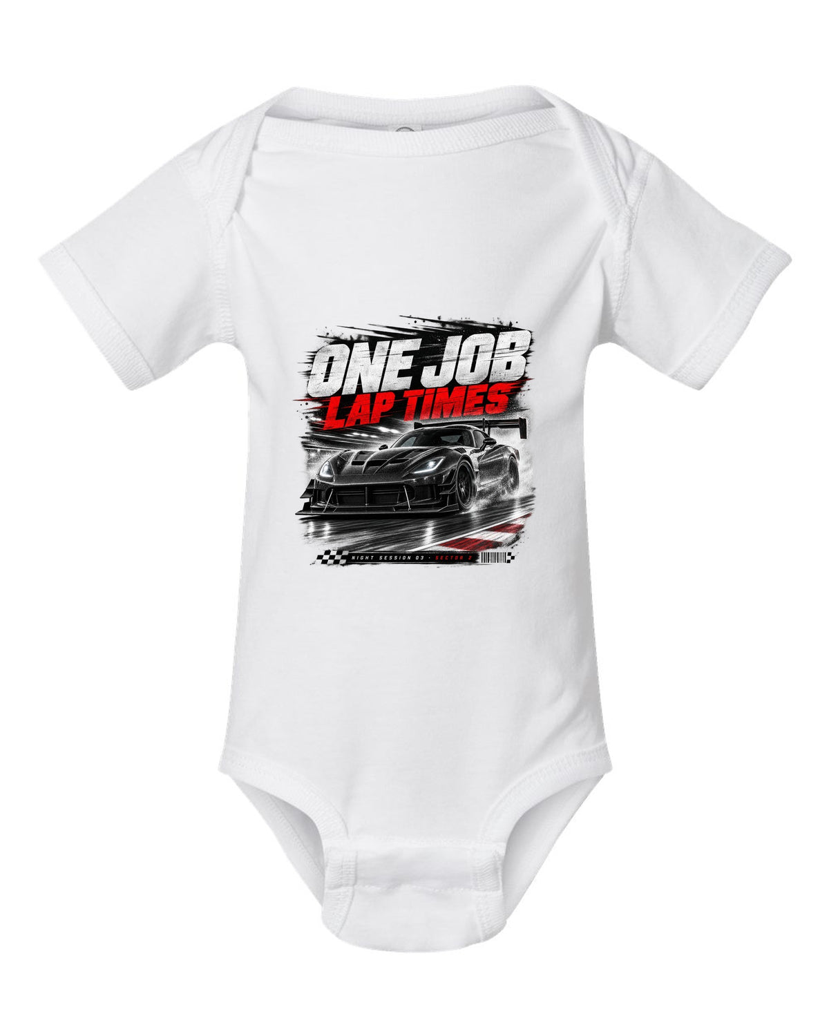 2016 Dodge Viper ACR Extreme VX I low front three-quarter race poster print white baby onesie front view with the design