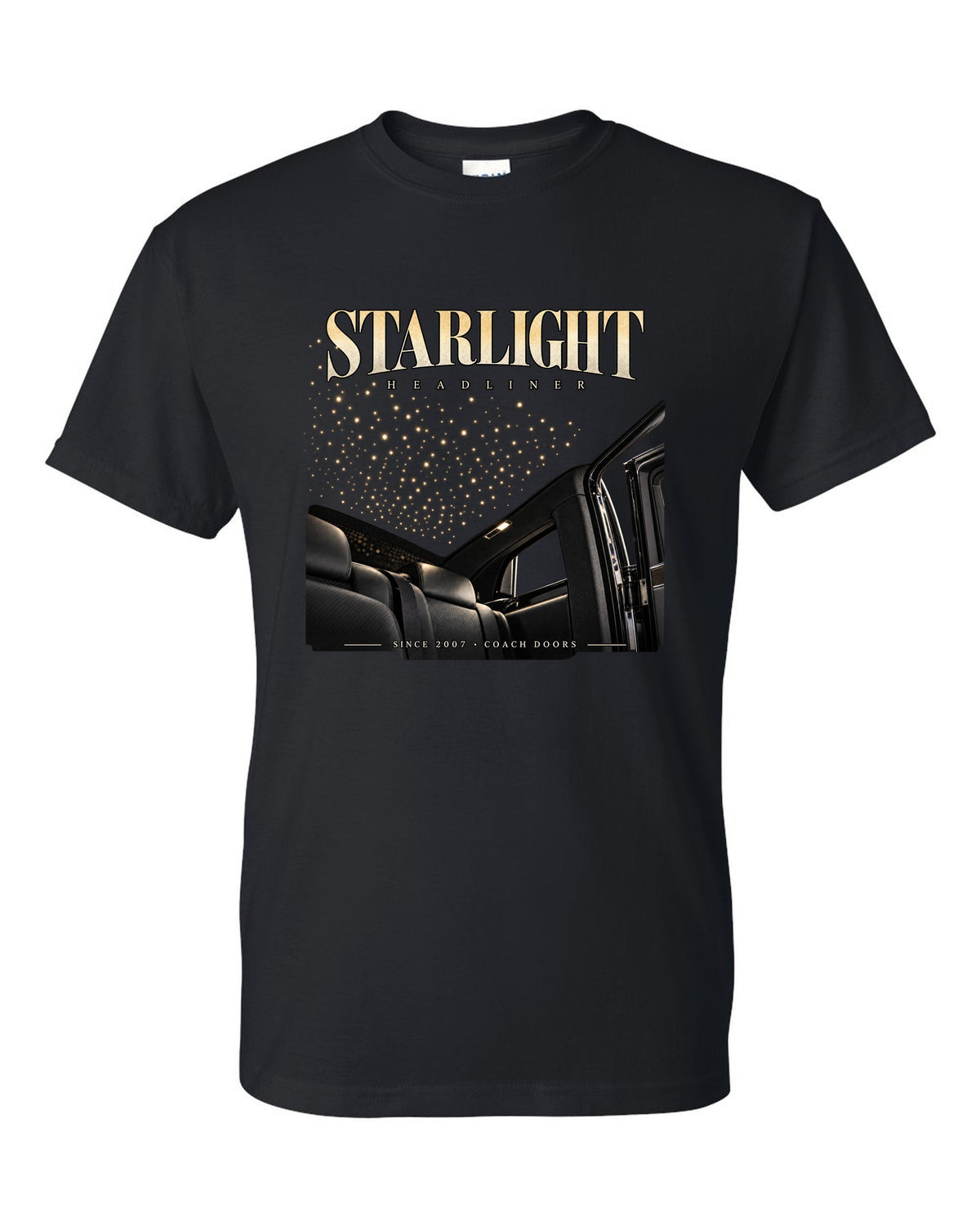 Rolls-Royce Phantom VIII starlight headliner macro black t-shirt front view with the design