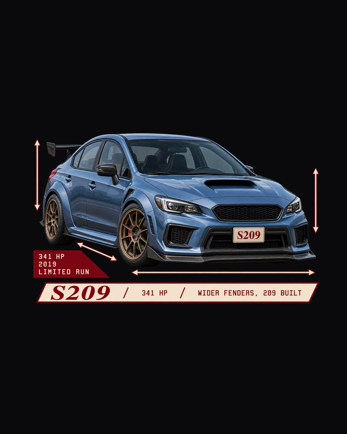 Subaru WRX STI S209 2019 Archive Panel Shirt, 341 HP Widebody design only