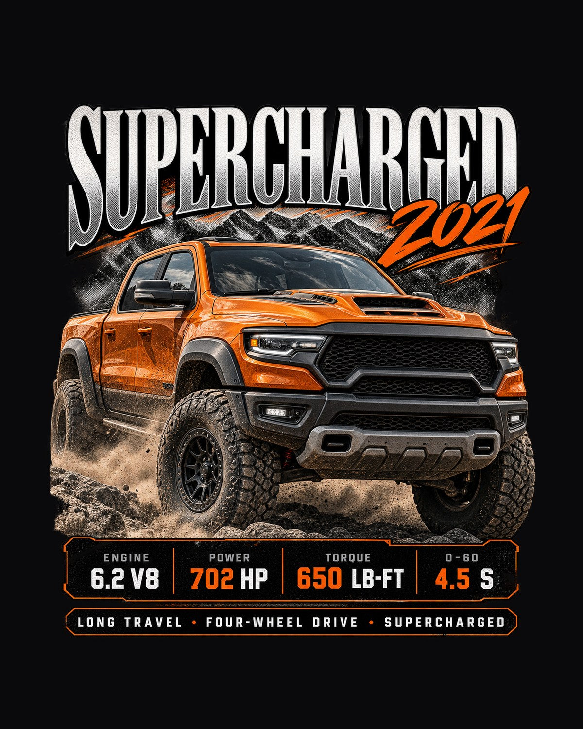 Ram 1500 TRX 2021 Supercharged Archive Shirt, 702 HP design only