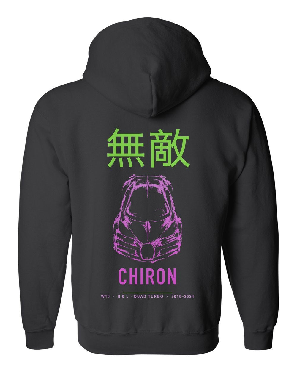 CHIRON full-back artwork black zip hoodie back view with the design