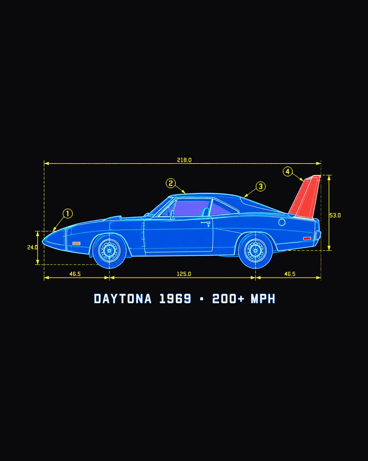 Dodge Charger Daytona 1969 Patent Sheet Shirt, 200+ MPH design only