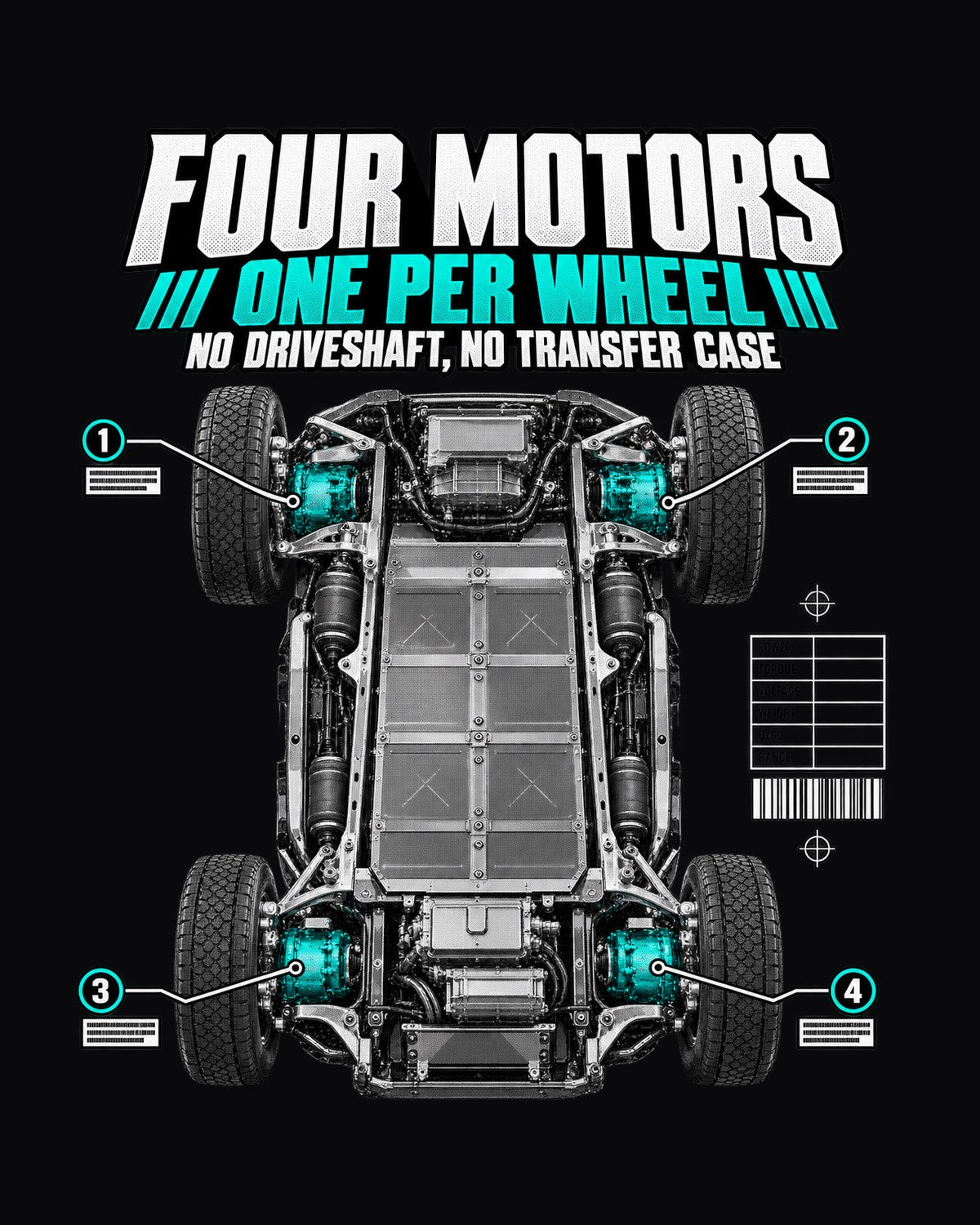 Rivian R1T Quad Motor 2022 Four Motor Layout Shirt, EV Truck design only