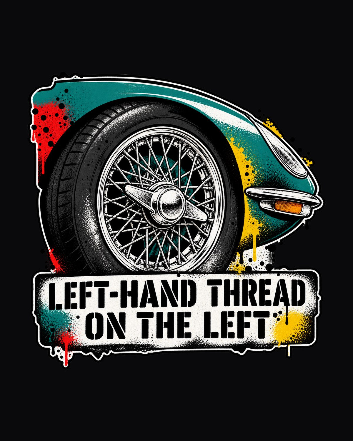 Knock-Off Spray Shirt, Jaguar E-Type Series 1 Wheel Thread Tee design only