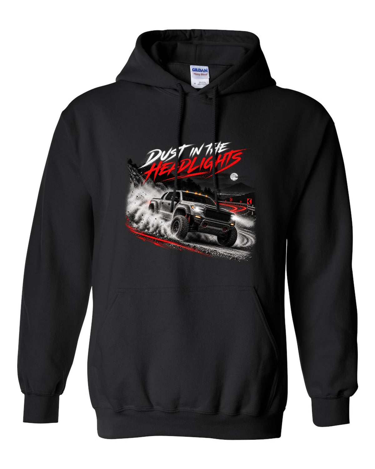 Ford Ranger Raptor 2024 P703 dust night print with Redback, 3.0 TT and 405 HP black pull over hoodie front view with the design