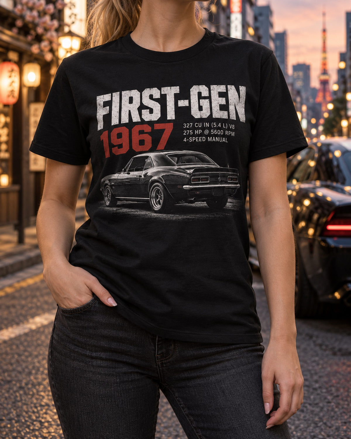 Chevrolet Camaro RS 1967 First-Gen Editorial Shirt, Car Guy Gift T-Shirt Black worn hero