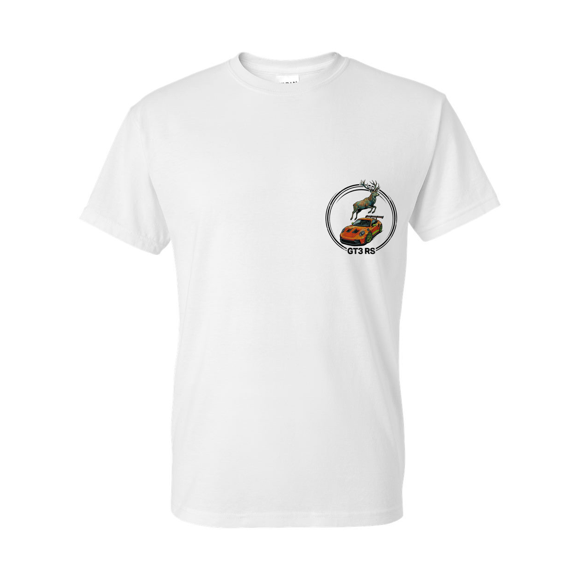 Porsche 911 GT3 RS Stag T-Shirt — White front emblem