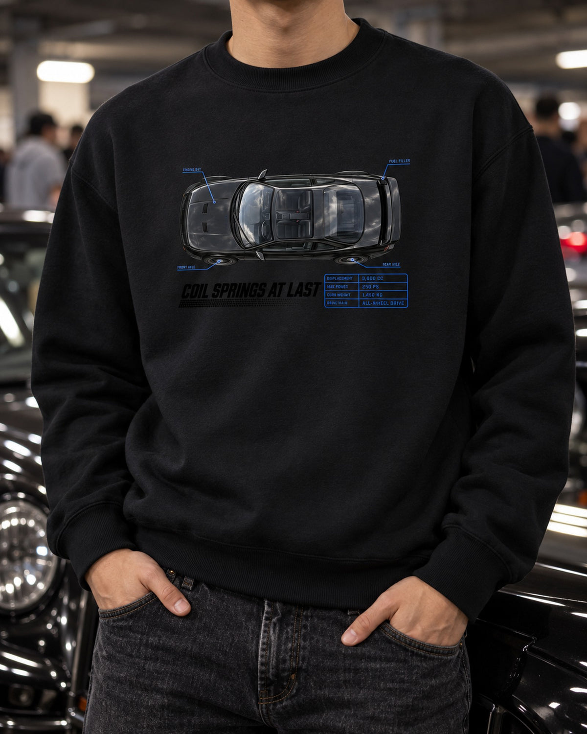 Porsche 911 Carrera 4 964 Coil Springs At Last Spec Poster Tee Crewneck Black worn hero