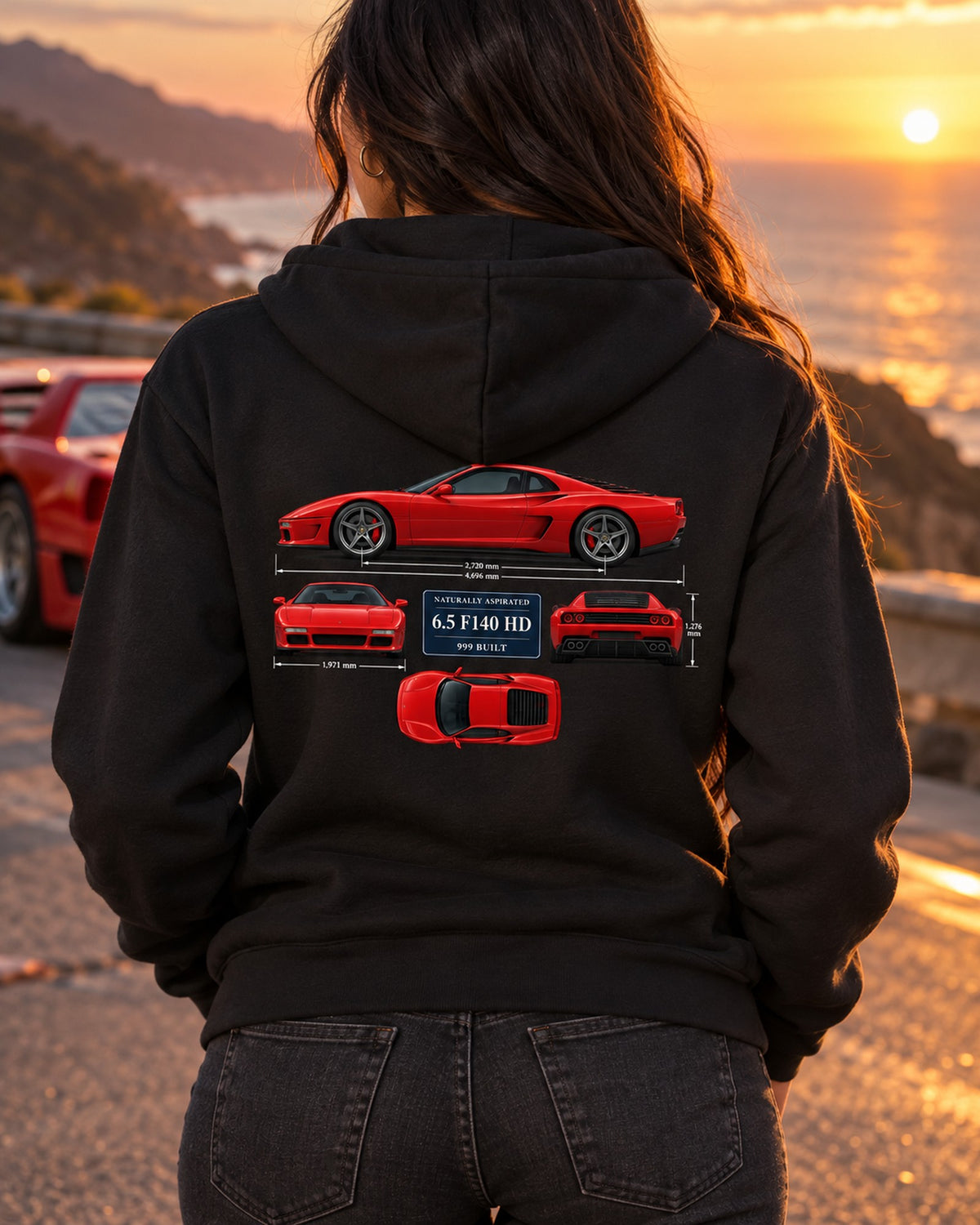 Ferrari 812 Competizione Dimension Blueprint V12 Shirt Zip Hoodie Black worn hero