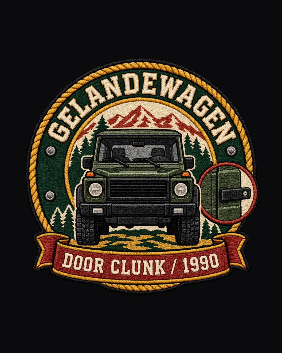 Mercedes G-Class W463 Door Clunk 1990 Boxy Shield Crest Tee design only