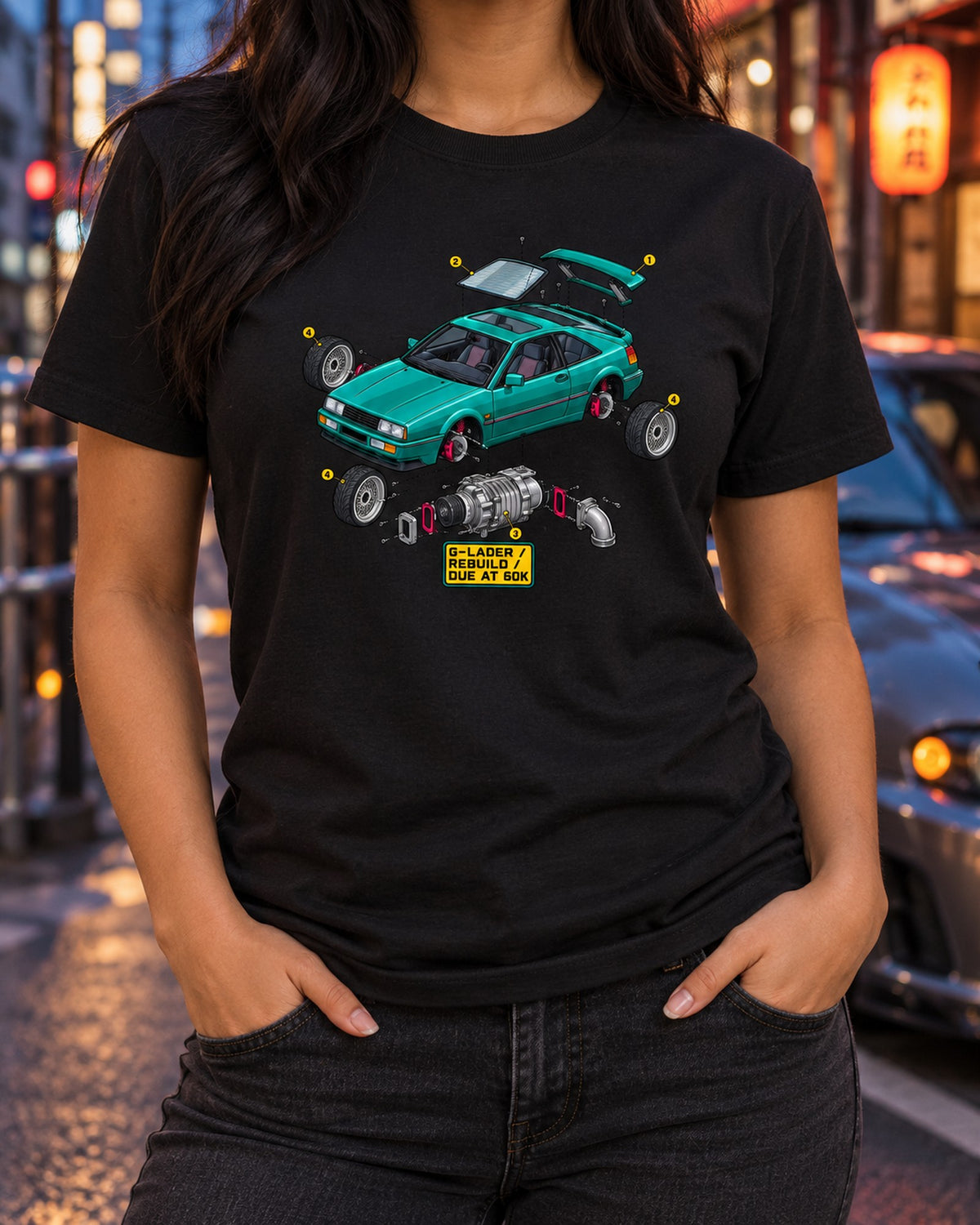 VW Corrado G60 Exploded Engine Cutaway Shirt, G-Lader Rebuild T-Shirt Black worn hero