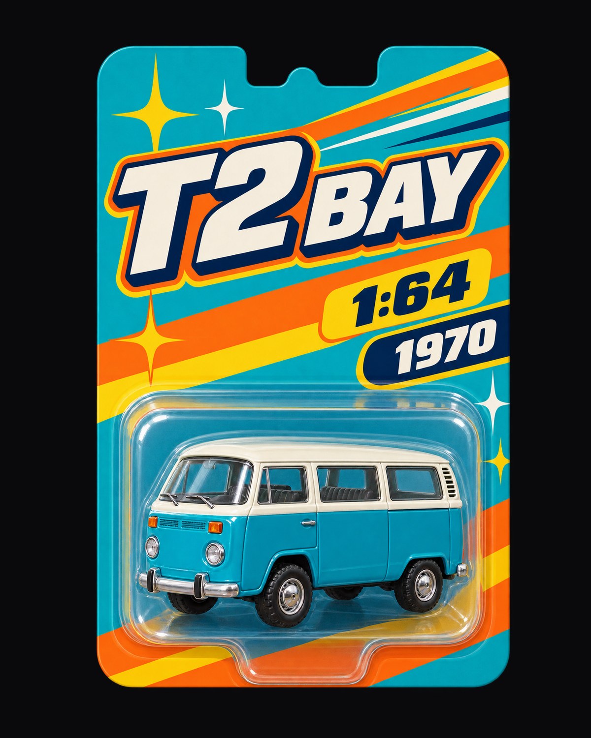 VW Bus T2 Bay 1970 Toy Card Blister Tee, 1:64 Car Shirt design only
