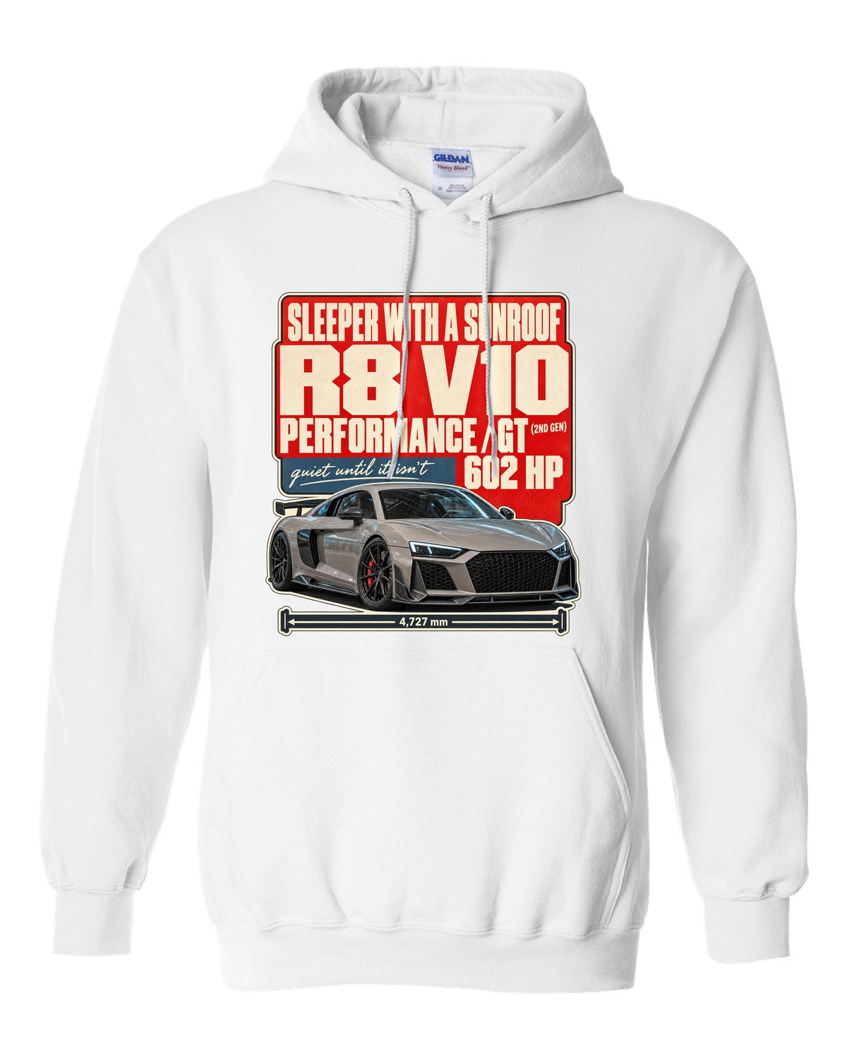Audi RS7 Sportback C8 street poster print design white pull over hoodie front view with the design