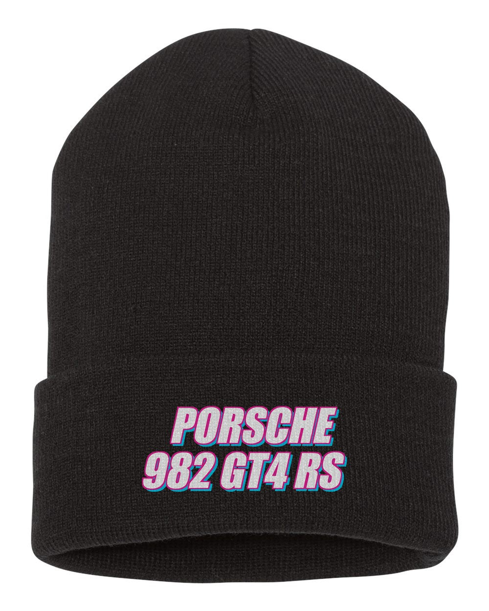 Porsche 982 Gt4 Rs black beanie front view with car name