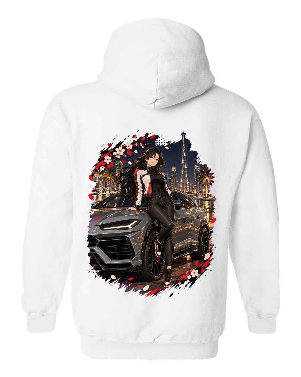 Lamborghini Urus Anime Girl Pull Over Hoodie White back