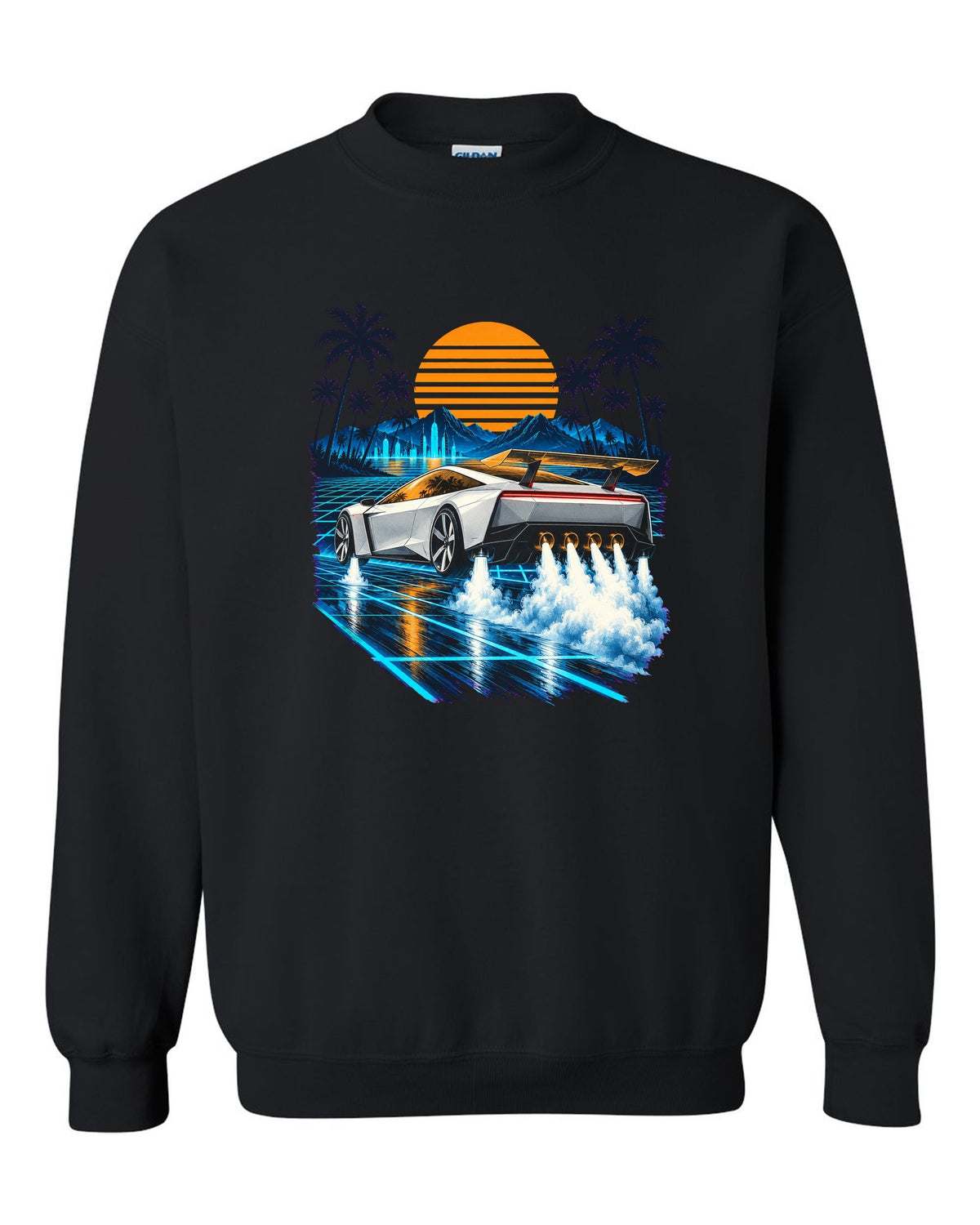 Tesla Roadster Synthwave Crewneck Black front