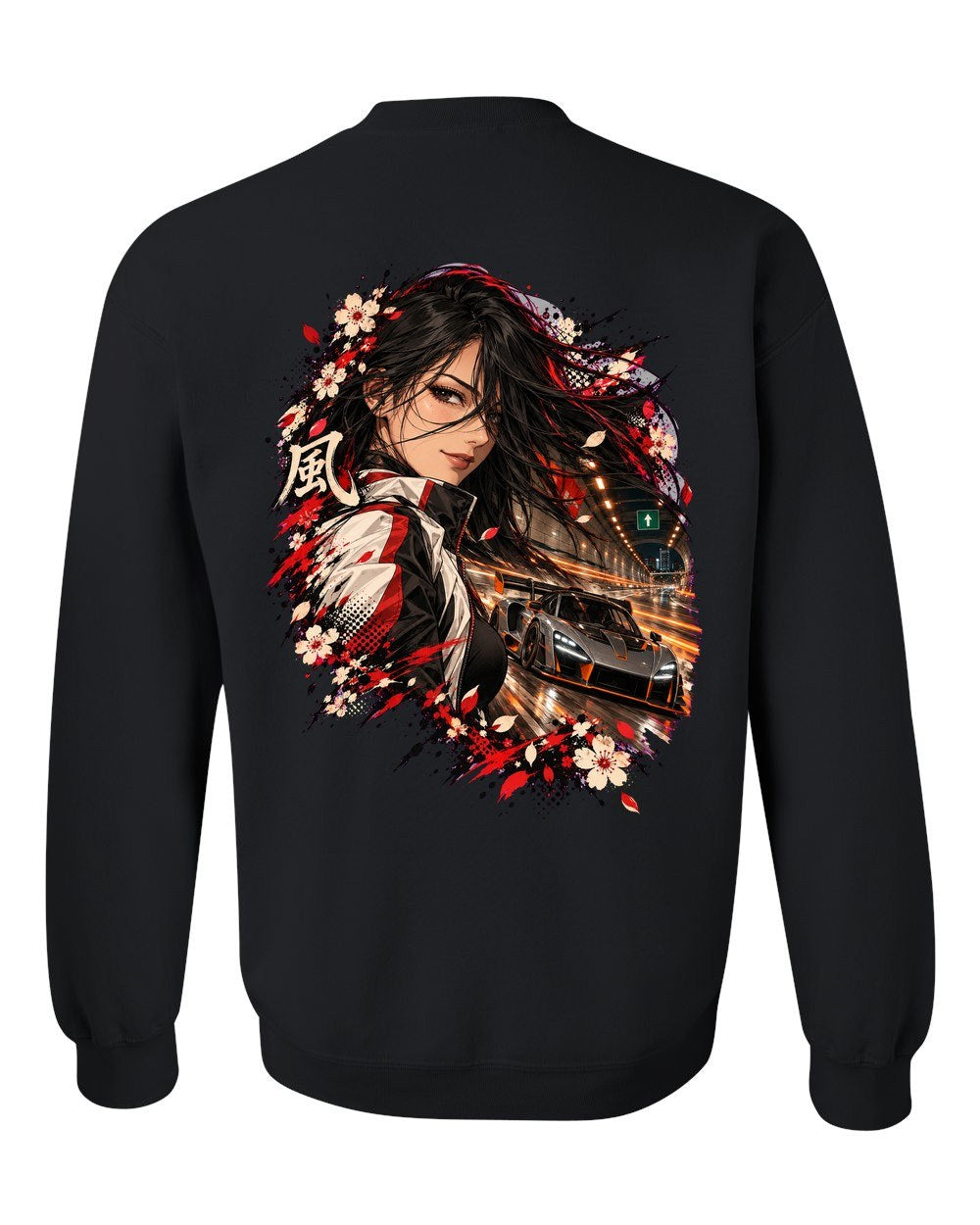 McLaren Senna Anime Girl Crewneck Black back