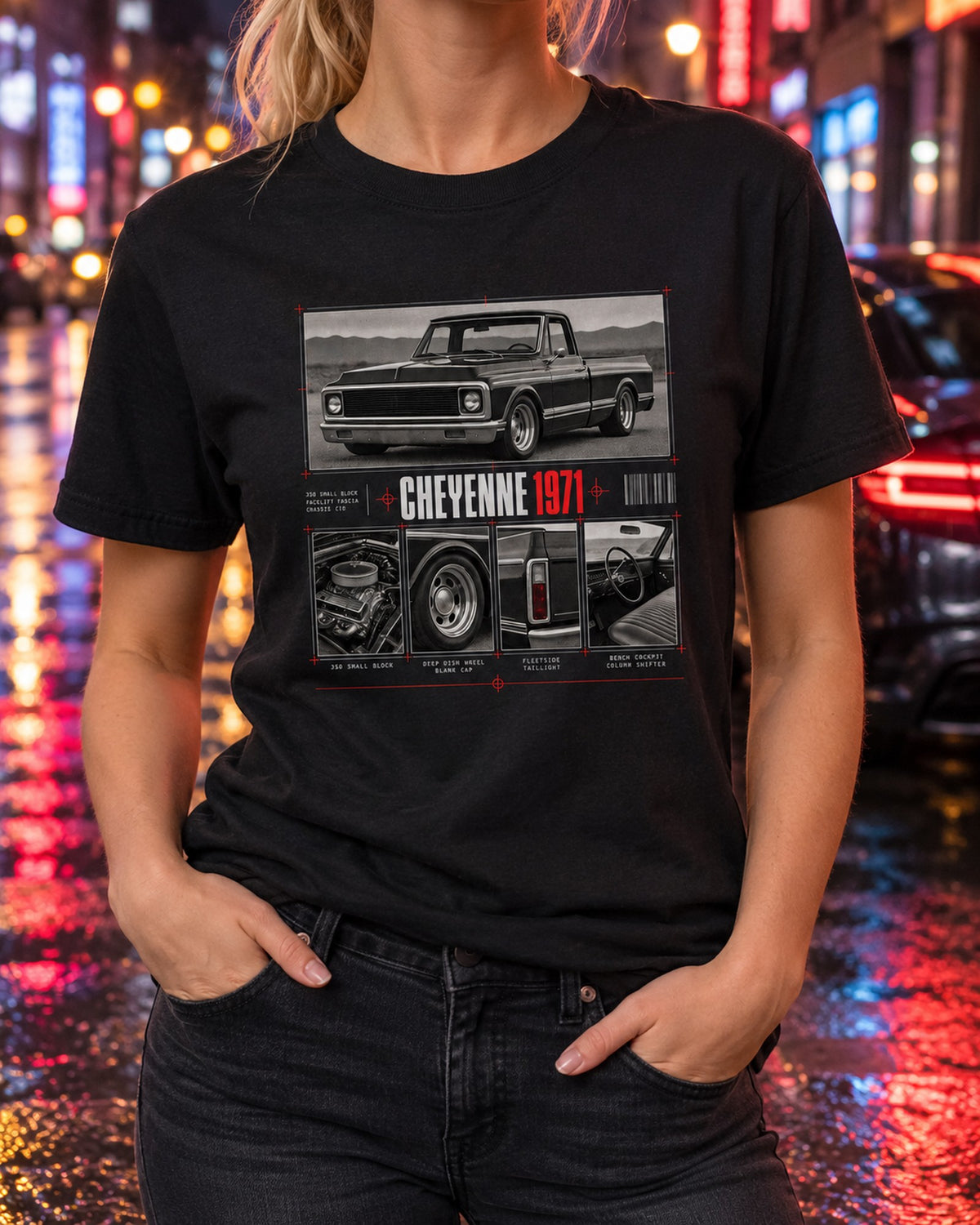 Chevrolet C10 Cheyenne 1971 Dossier Panels Shirt, 350 T-Shirt Black worn hero