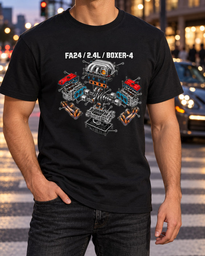 GR86 ZN8 FA24 Boxer-Four Exploded Diagram Shirt, 2.4L T-Shirt Black worn hero