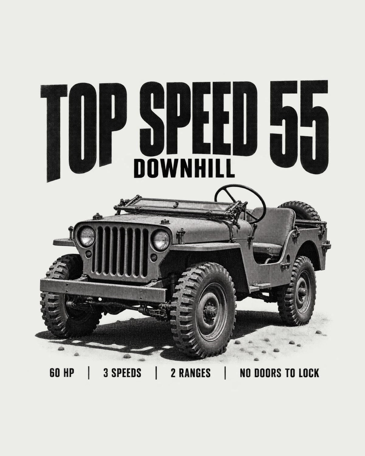 Willys MB Top Speed 55 Halftone Shirt, Vintage Jeep Tee design only