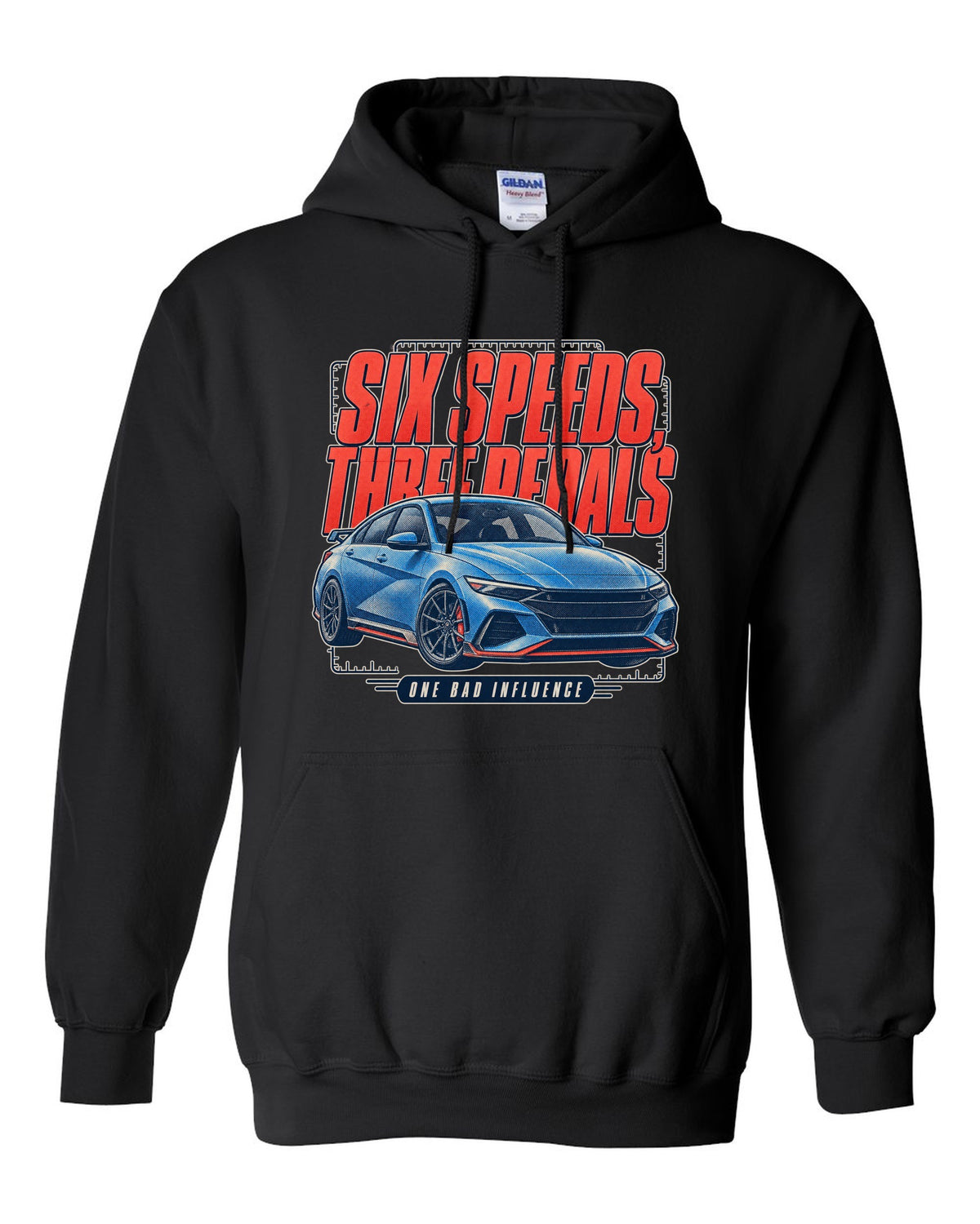 Hyundai Elantra N 2024 halftone statement print black pull over hoodie front view with the design