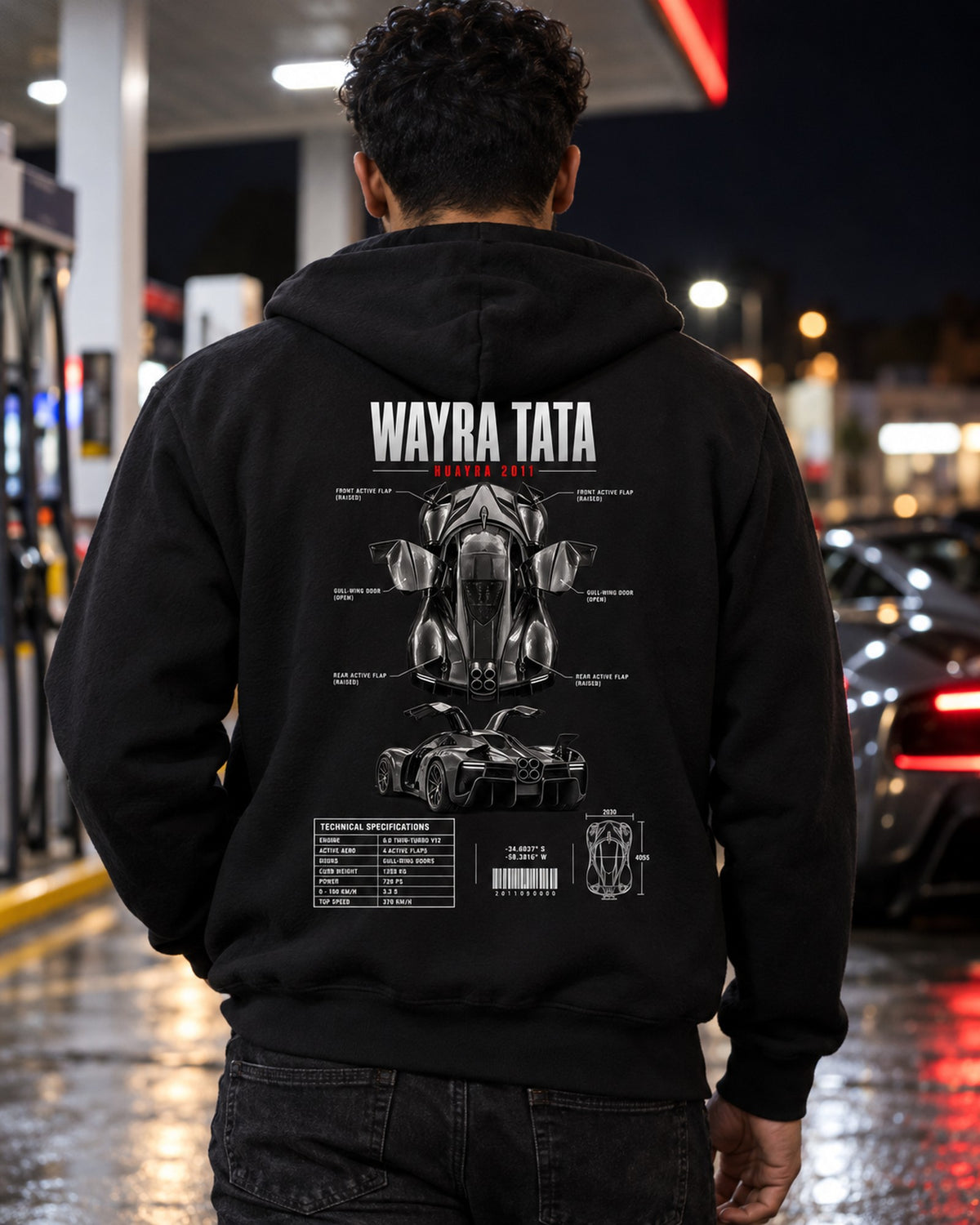 Pagani Huayra 2011 Wind Spec Poster Shirt, Hypercar Fan Gift Zip Hoodie Black worn hero