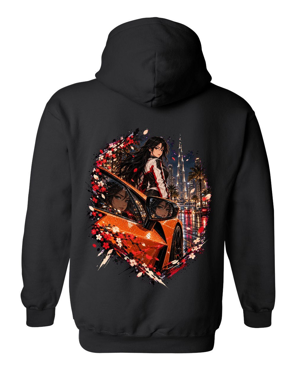 Lamborghini Revuelto Anime Girl Pull Over Hoodie Black back