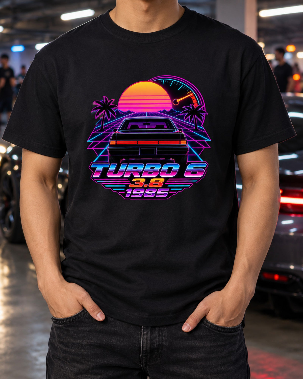 1985 Buick Regal T-Type Taillight Synthwave print Shirt T-Shirt Black worn hero