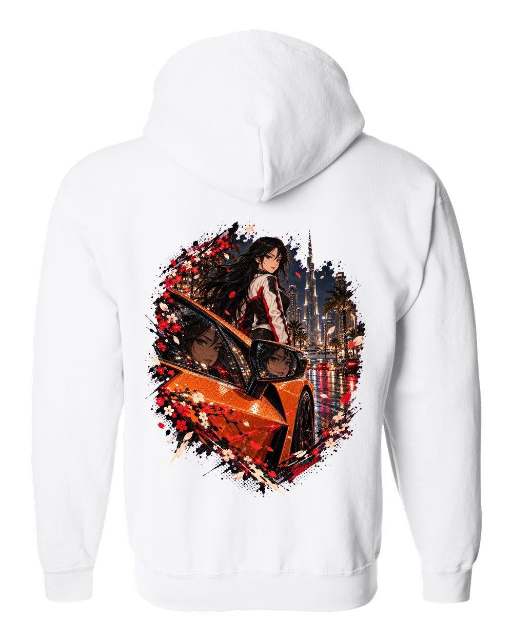 Lamborghini Revuelto Anime Girl Zip Hoodie White back