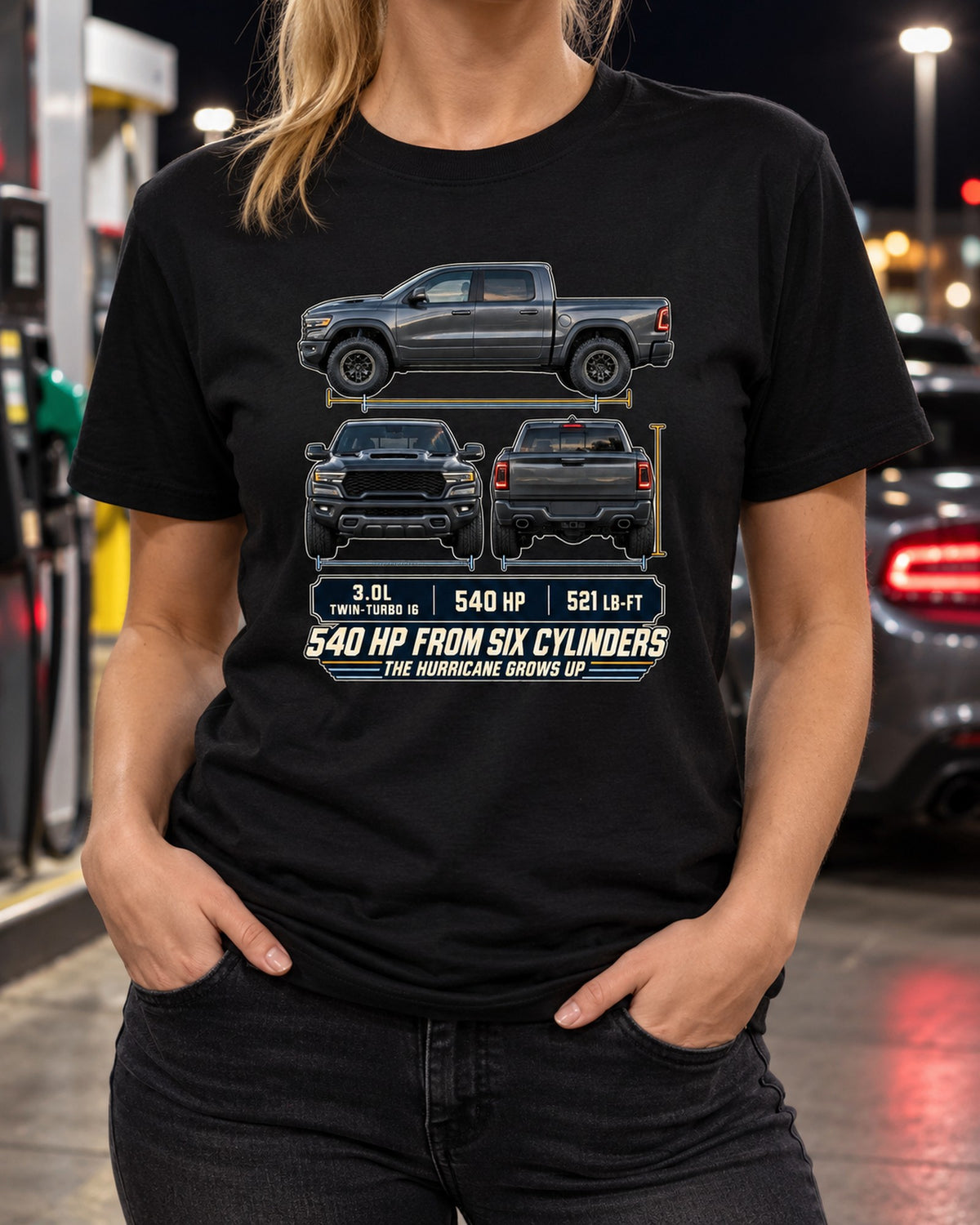 Ram 1500 RHO 2025 Three-View Hurricane I6 Spec Shirt T-Shirt Black worn hero