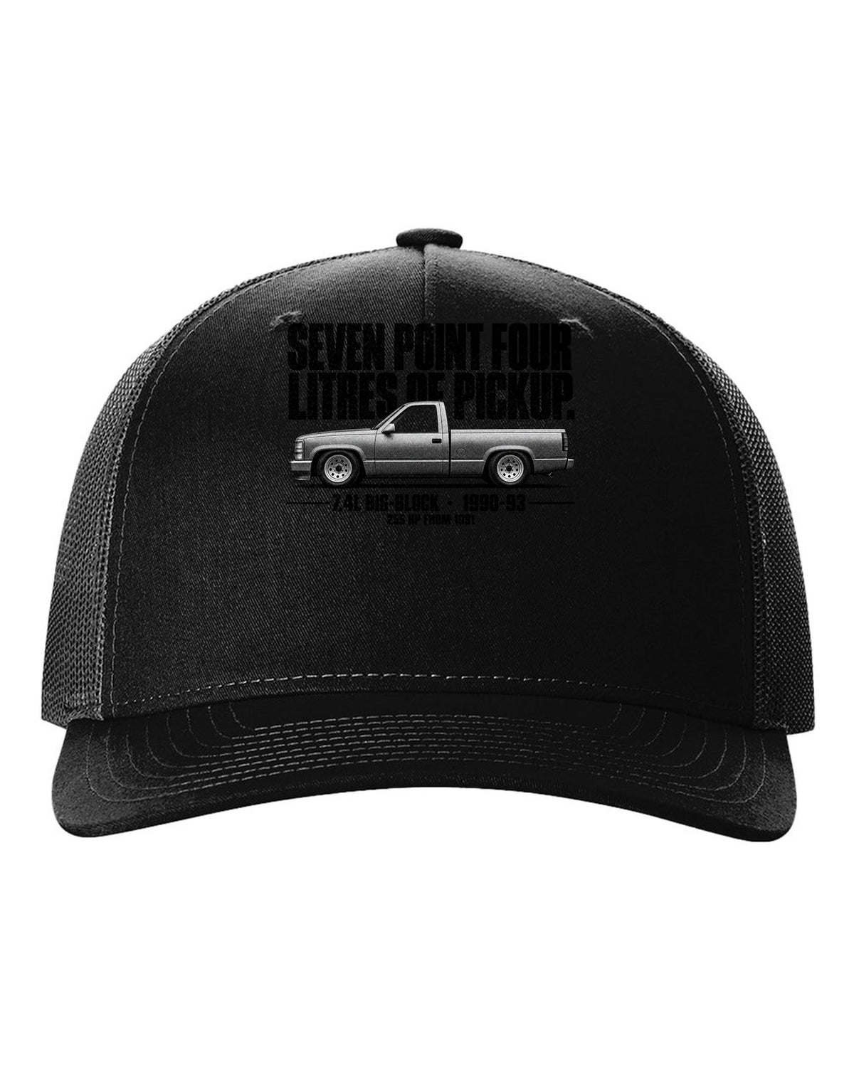 Chevy 454 SS Pickup Halftone Profile black hat front view with the design