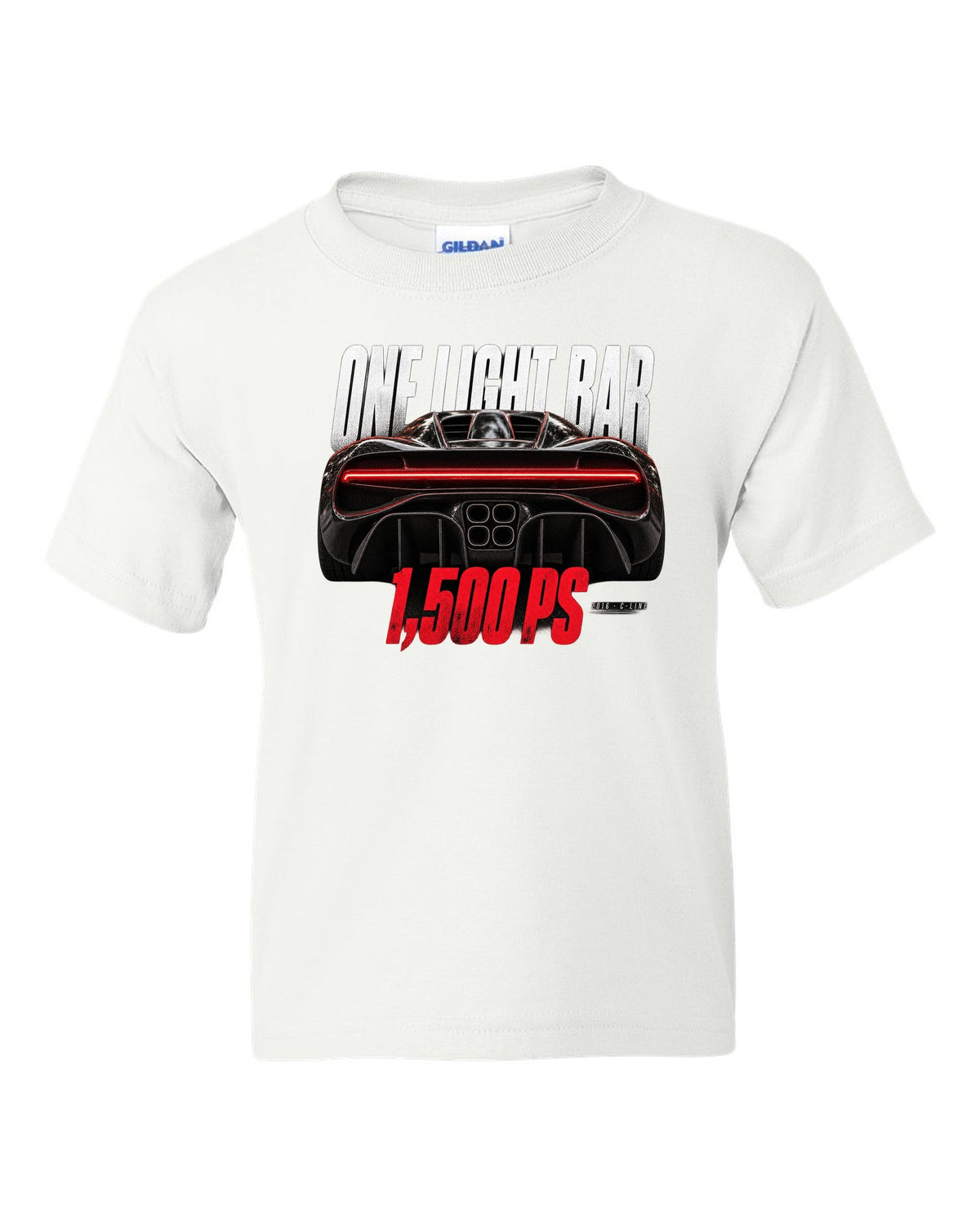 Bugatti Chiron 2016 light bar taillight macro white kids tee front view with the design