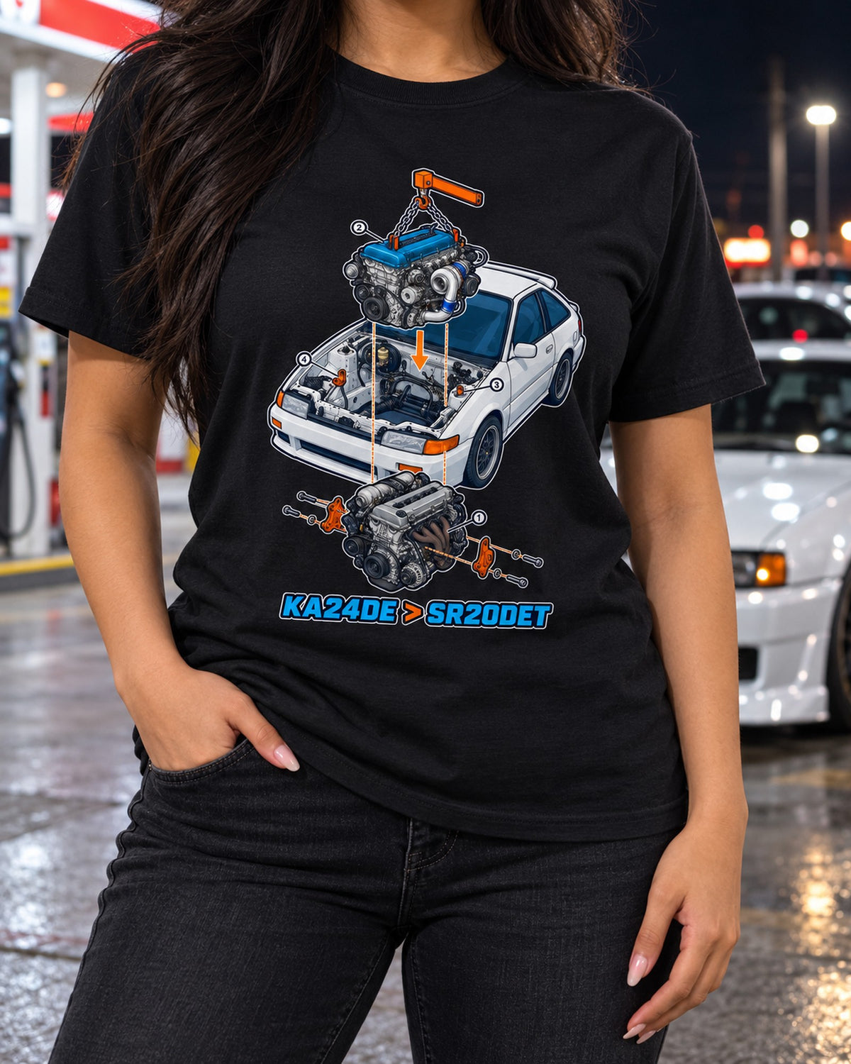 Sileighty Swap Day Exploded Engine Diagram Car Shirt T-Shirt Black worn hero