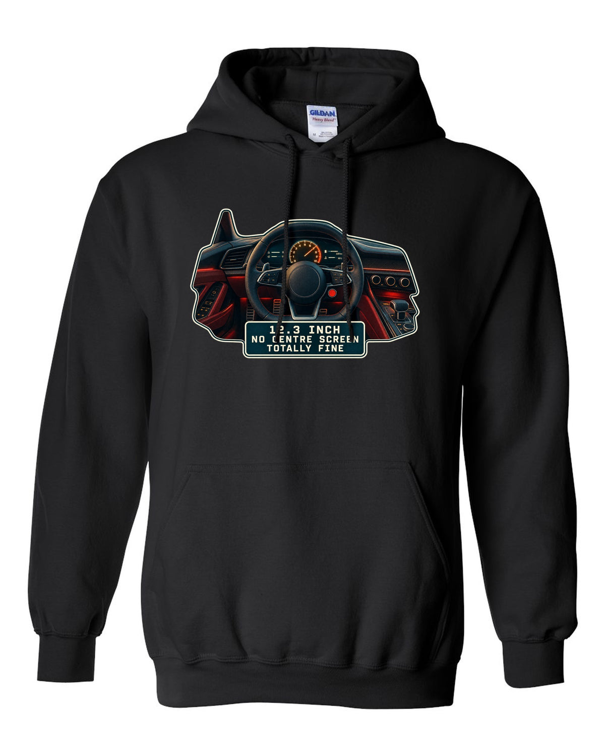 Audi R8 V10 Type 4S virtual cockpit digital gauge print design black pull over hoodie front view with the design