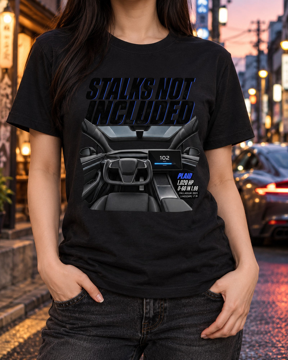 Tesla Model S Plaid Palladium Yoke Readout Shirt, 2021 T-Shirt Black worn hero