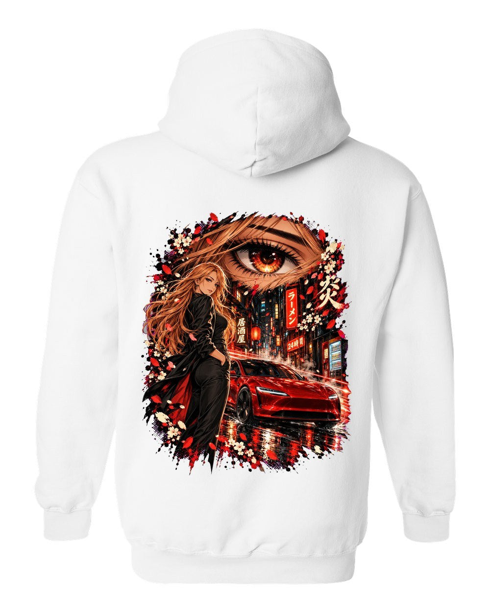 Tesla Model 3 Highland Anime Girl Pull Over Hoodie White back
