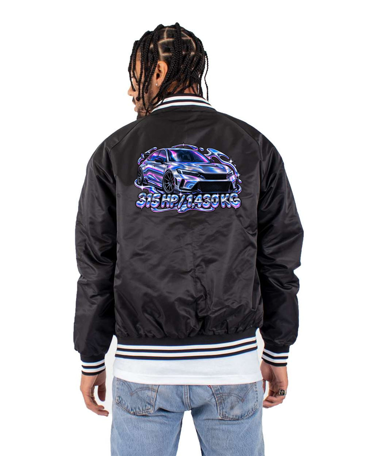 FL5 Civic Type R Chrome Mesh Y2K Graphic Tee, Honda Car Shirt Bomber Jacket Black back